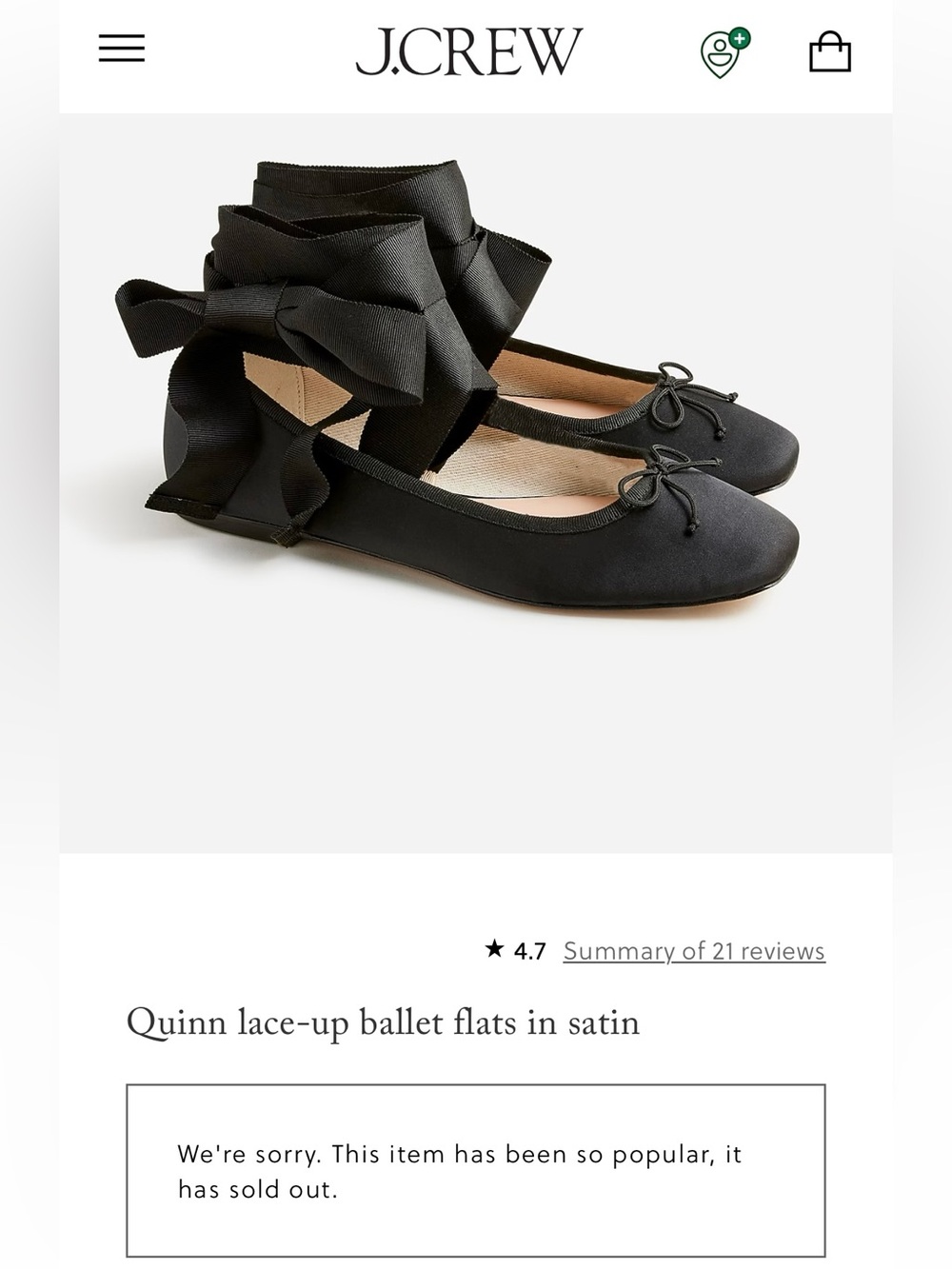 SOLD OUT JCREW Quinn Black Satin Lace-Up Ballet Flats with Ankle Ribbon